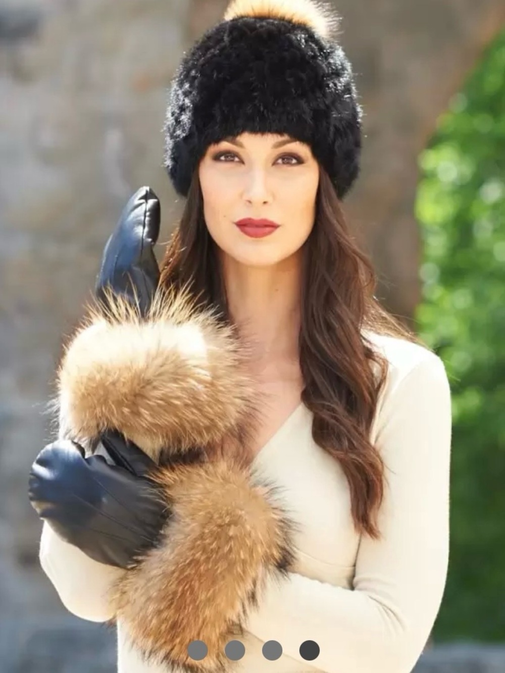 FRR CIARA KNIT MINK BEANIE HAT WITH RACCOON POM POM IN BLACK